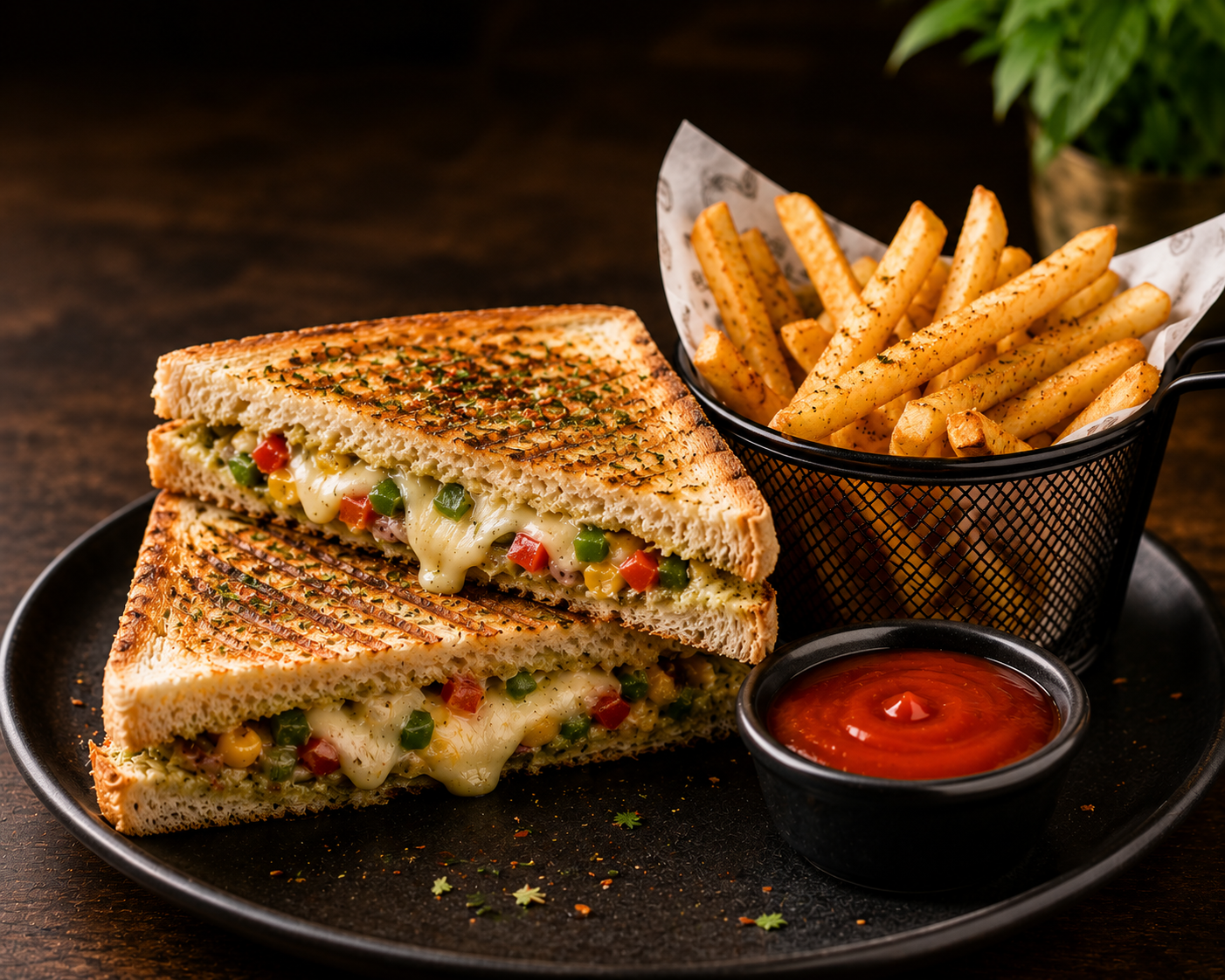 Veg Cheese Sandwich + Aloo Fries